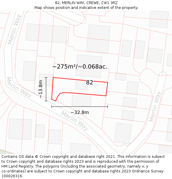 82, MERLIN WAY, CREWE, CW1 3RZ: Plot and title map