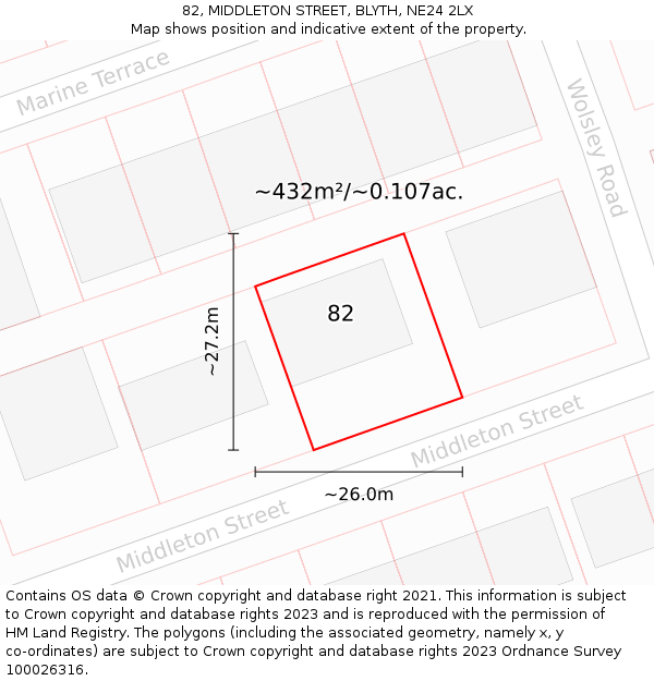 82, MIDDLETON STREET, BLYTH, NE24 2LX: Plot and title map