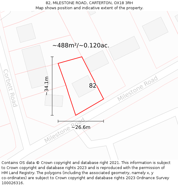 82, MILESTONE ROAD, CARTERTON, OX18 3RH: Plot and title map