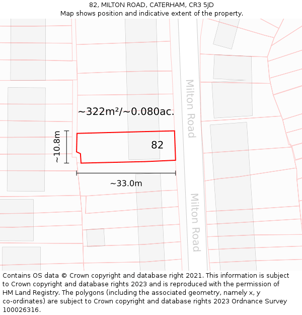 82, MILTON ROAD, CATERHAM, CR3 5JD: Plot and title map