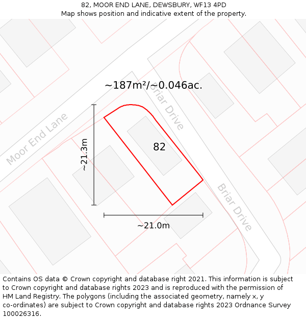 82, MOOR END LANE, DEWSBURY, WF13 4PD: Plot and title map