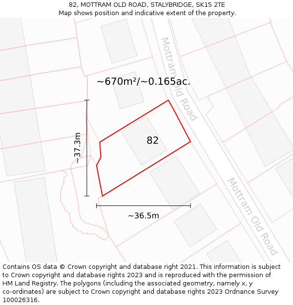 82, MOTTRAM OLD ROAD, STALYBRIDGE, SK15 2TE: Plot and title map