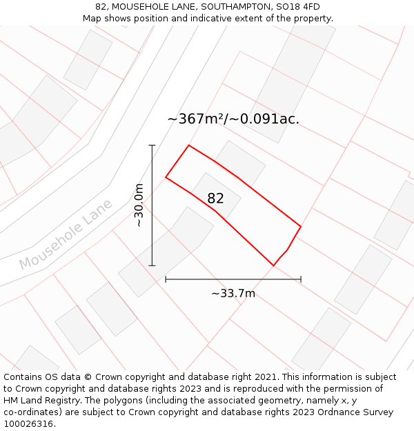 82, MOUSEHOLE LANE, SOUTHAMPTON, SO18 4FD: Plot and title map