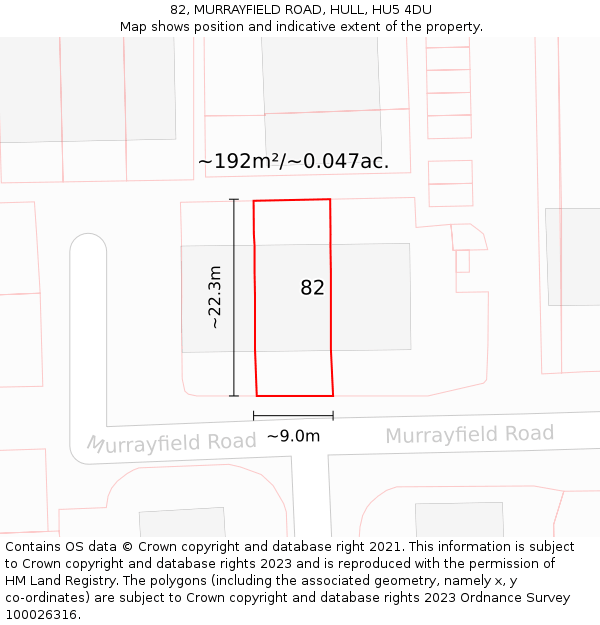 82, MURRAYFIELD ROAD, HULL, HU5 4DU: Plot and title map