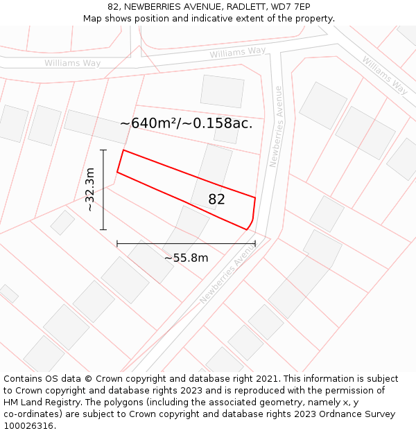 82, NEWBERRIES AVENUE, RADLETT, WD7 7EP: Plot and title map