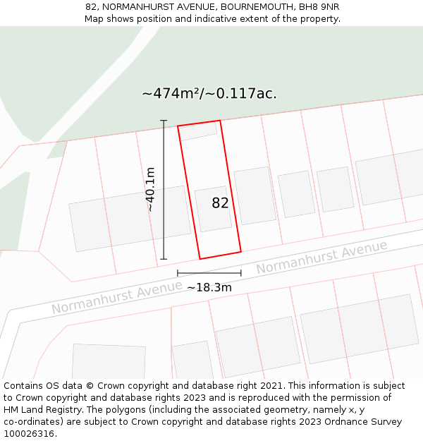 82, NORMANHURST AVENUE, BOURNEMOUTH, BH8 9NR: Plot and title map