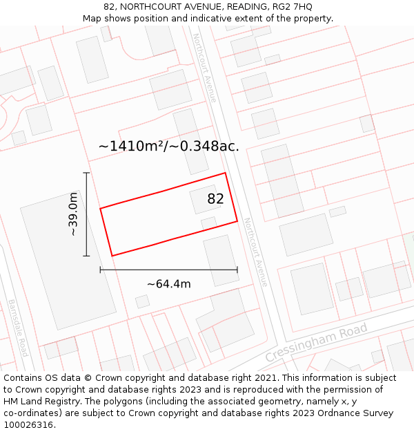 82, NORTHCOURT AVENUE, READING, RG2 7HQ: Plot and title map