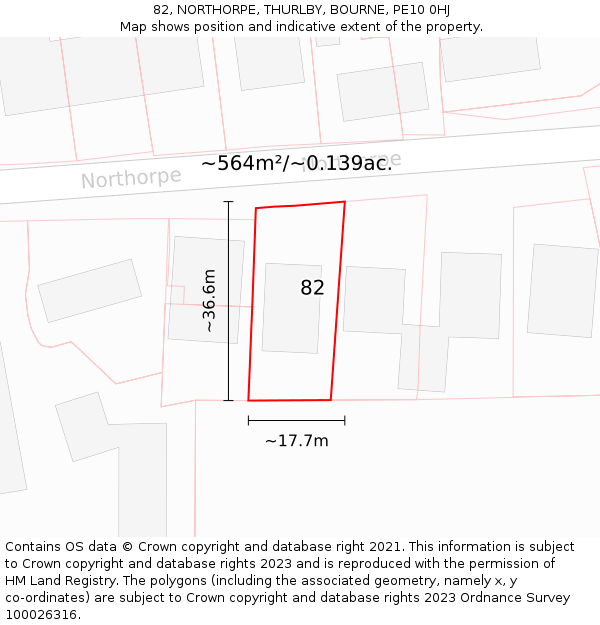 82, NORTHORPE, THURLBY, BOURNE, PE10 0HJ: Plot and title map