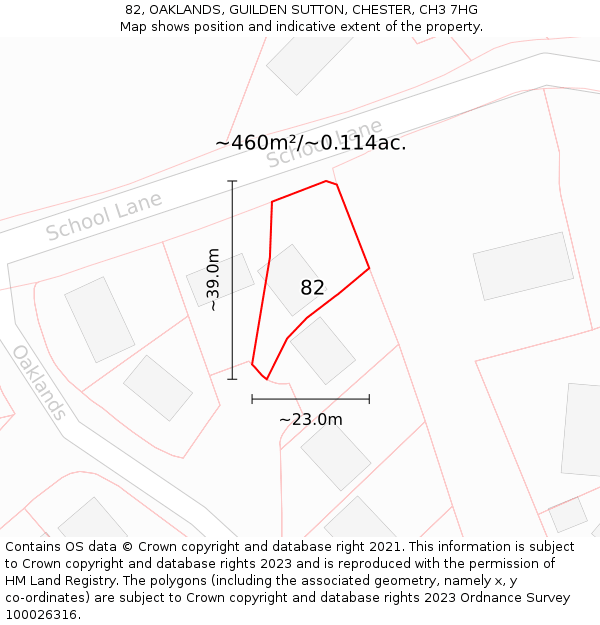 82, OAKLANDS, GUILDEN SUTTON, CHESTER, CH3 7HG: Plot and title map