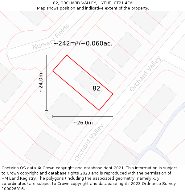 82, ORCHARD VALLEY, HYTHE, CT21 4EA: Plot and title map