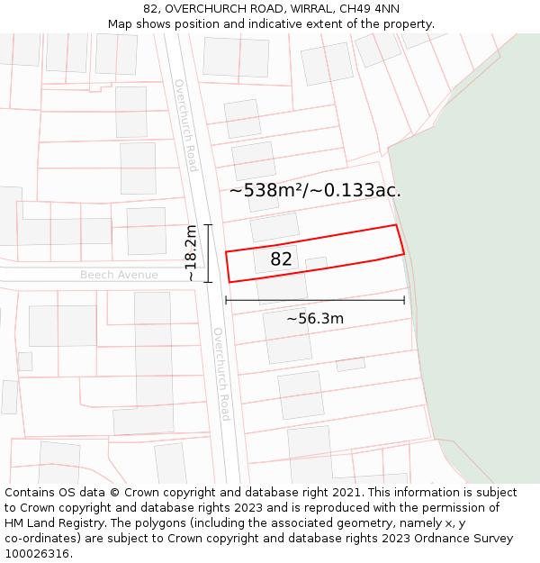 82, OVERCHURCH ROAD, WIRRAL, CH49 4NN: Plot and title map