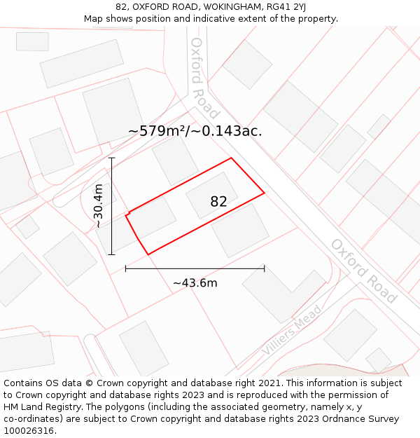 82, OXFORD ROAD, WOKINGHAM, RG41 2YJ: Plot and title map