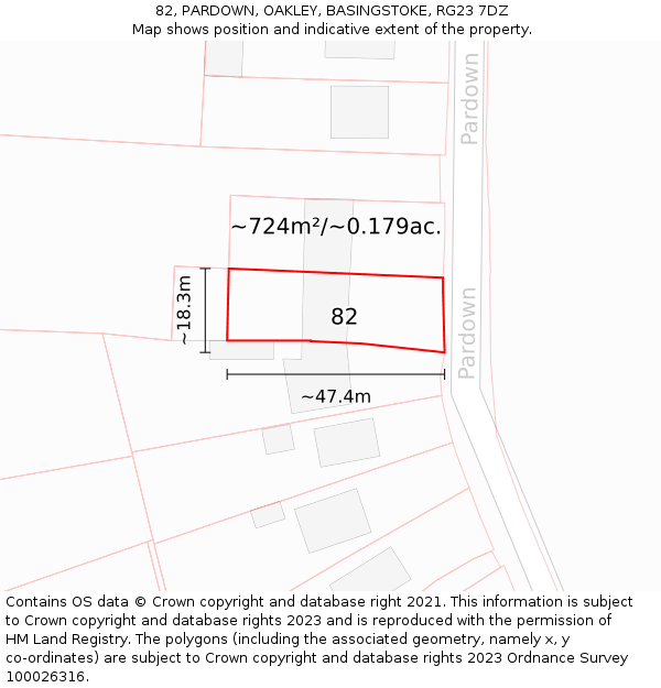 82, PARDOWN, OAKLEY, BASINGSTOKE, RG23 7DZ: Plot and title map