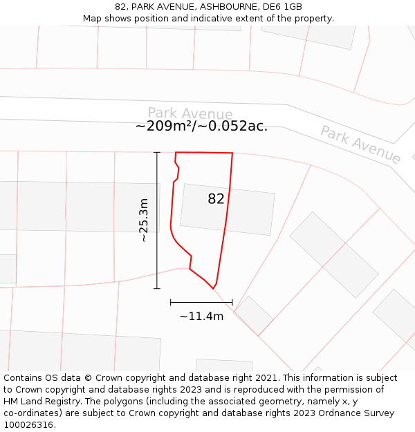 82, PARK AVENUE, ASHBOURNE, DE6 1GB: Plot and title map