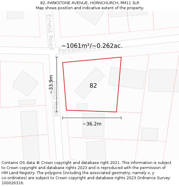 82, PARKSTONE AVENUE, HORNCHURCH, RM11 3LR: Plot and title map