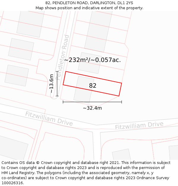 82, PENDLETON ROAD, DARLINGTON, DL1 2YS: Plot and title map