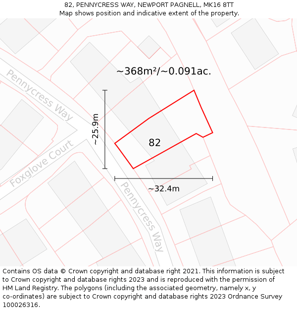 82, PENNYCRESS WAY, NEWPORT PAGNELL, MK16 8TT: Plot and title map