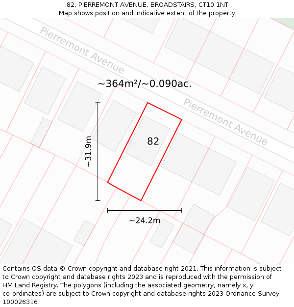 82, PIERREMONT AVENUE, BROADSTAIRS, CT10 1NT: Plot and title map