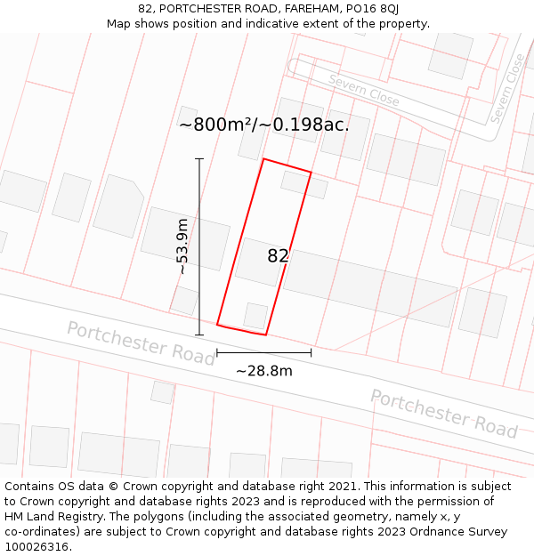 82, PORTCHESTER ROAD, FAREHAM, PO16 8QJ: Plot and title map