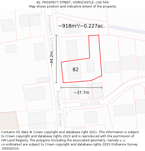 82, PROSPECT STREET, HORNCASTLE, LN9 5AX: Plot and title map