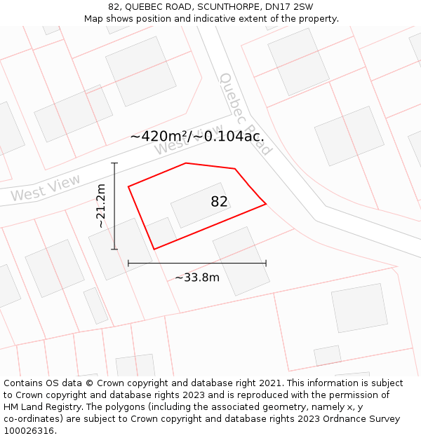 82, QUEBEC ROAD, SCUNTHORPE, DN17 2SW: Plot and title map