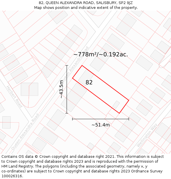 82, QUEEN ALEXANDRA ROAD, SALISBURY, SP2 9JZ: Plot and title map