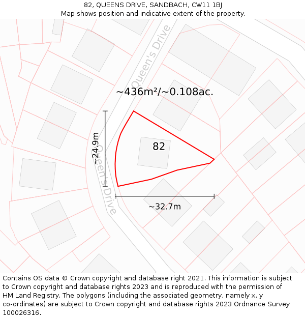 82, QUEENS DRIVE, SANDBACH, CW11 1BJ: Plot and title map