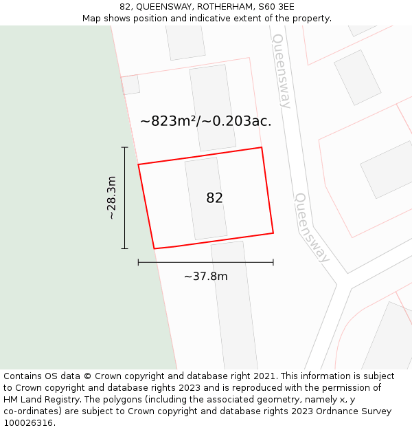 82, QUEENSWAY, ROTHERHAM, S60 3EE: Plot and title map