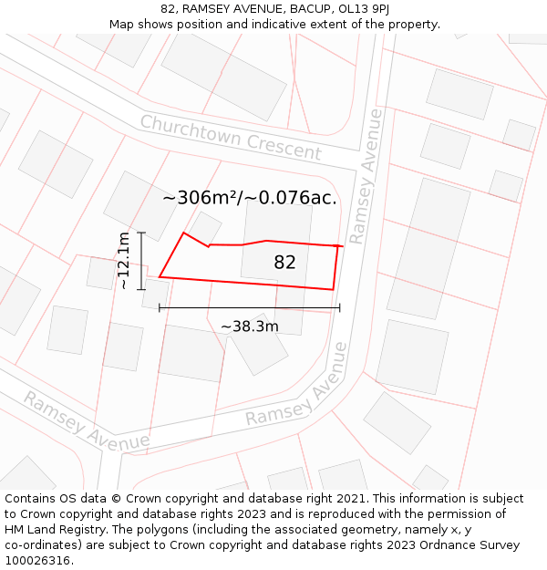 82, RAMSEY AVENUE, BACUP, OL13 9PJ: Plot and title map