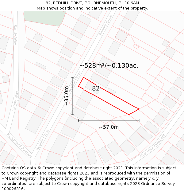 82, REDHILL DRIVE, BOURNEMOUTH, BH10 6AN: Plot and title map