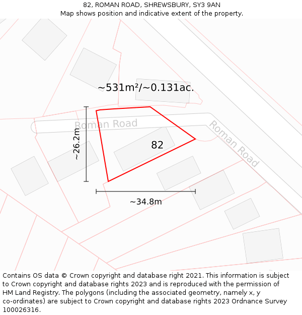 82, ROMAN ROAD, SHREWSBURY, SY3 9AN: Plot and title map