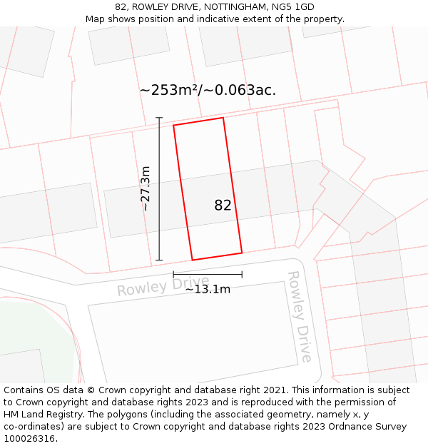 82, ROWLEY DRIVE, NOTTINGHAM, NG5 1GD: Plot and title map