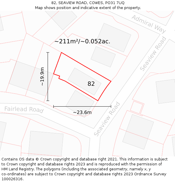 82, SEAVIEW ROAD, COWES, PO31 7UQ: Plot and title map