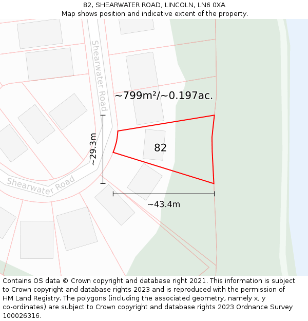 82, SHEARWATER ROAD, LINCOLN, LN6 0XA: Plot and title map