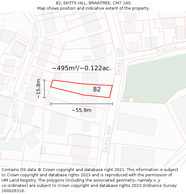 82, SKITTS HILL, BRAINTREE, CM7 1AS: Plot and title map