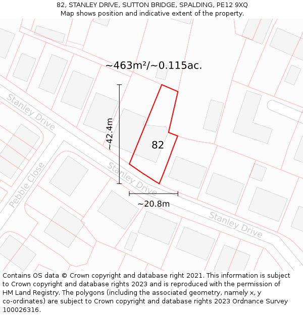 82, STANLEY DRIVE, SUTTON BRIDGE, SPALDING, PE12 9XQ: Plot and title map