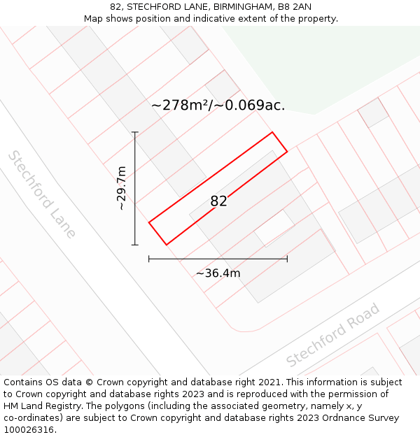 82, STECHFORD LANE, BIRMINGHAM, B8 2AN: Plot and title map