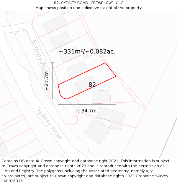 82, SYDNEY ROAD, CREWE, CW1 4HG: Plot and title map