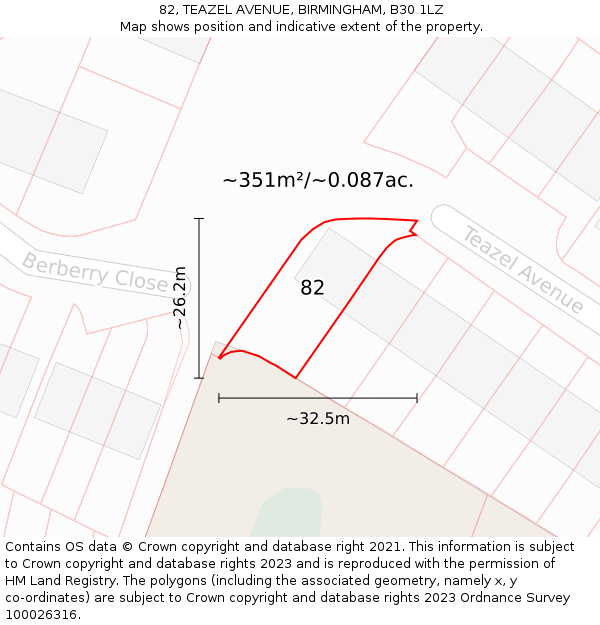 82, TEAZEL AVENUE, BIRMINGHAM, B30 1LZ: Plot and title map