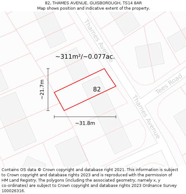 82, THAMES AVENUE, GUISBOROUGH, TS14 8AR: Plot and title map