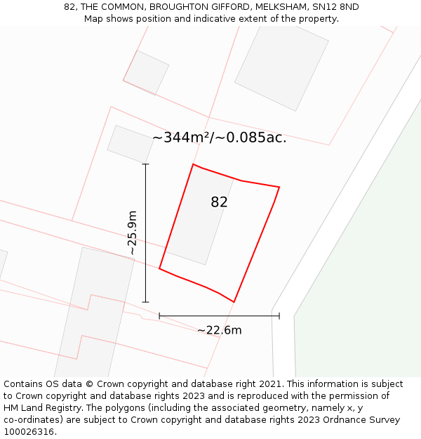 82, THE COMMON, BROUGHTON GIFFORD, MELKSHAM, SN12 8ND: Plot and title map