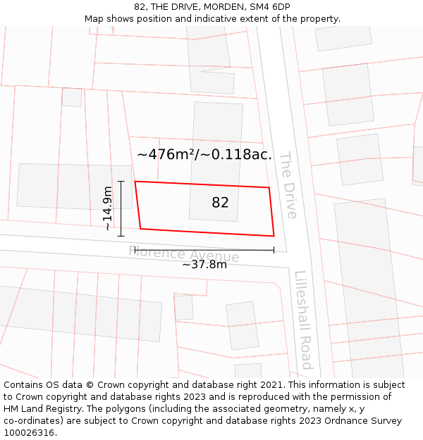 82, THE DRIVE, MORDEN, SM4 6DP: Plot and title map