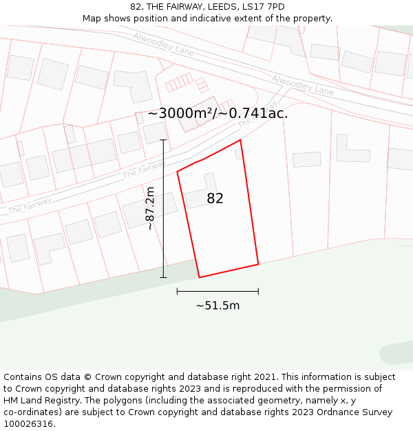 82, THE FAIRWAY, LEEDS, LS17 7PD: Plot and title map