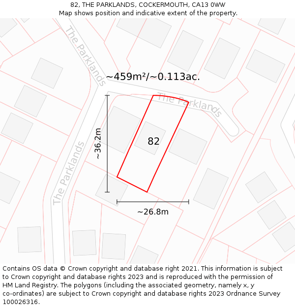 82, THE PARKLANDS, COCKERMOUTH, CA13 0WW: Plot and title map