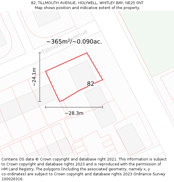 82, TILLMOUTH AVENUE, HOLYWELL, WHITLEY BAY, NE25 0NT: Plot and title map