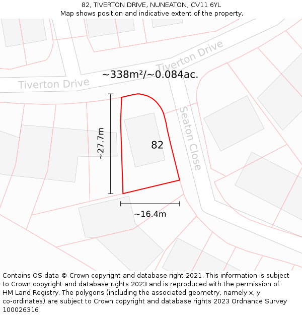 82, TIVERTON DRIVE, NUNEATON, CV11 6YL: Plot and title map