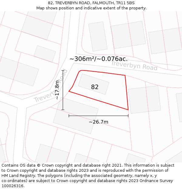 82, TREVERBYN ROAD, FALMOUTH, TR11 5BS: Plot and title map