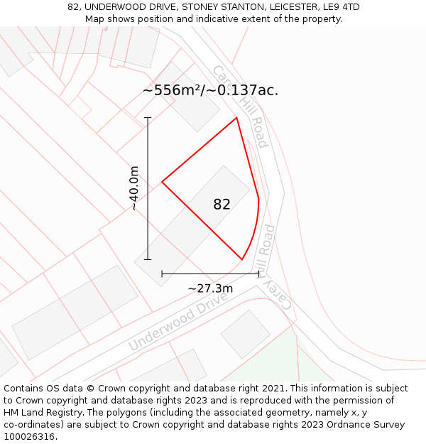 82, UNDERWOOD DRIVE, STONEY STANTON, LEICESTER, LE9 4TD: Plot and title map