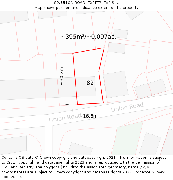 82, UNION ROAD, EXETER, EX4 6HU: Plot and title map