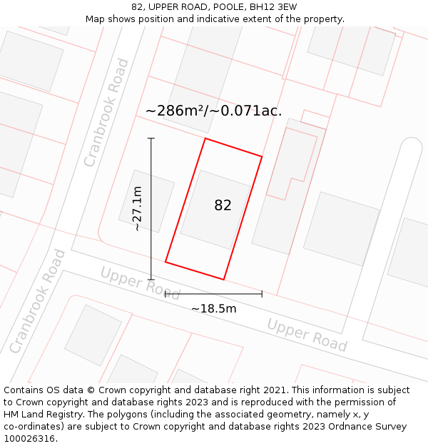 82, UPPER ROAD, POOLE, BH12 3EW: Plot and title map